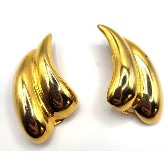 Vintage 80s Goldtone Clip On Earrings 1.5in - Picture 1 of 3